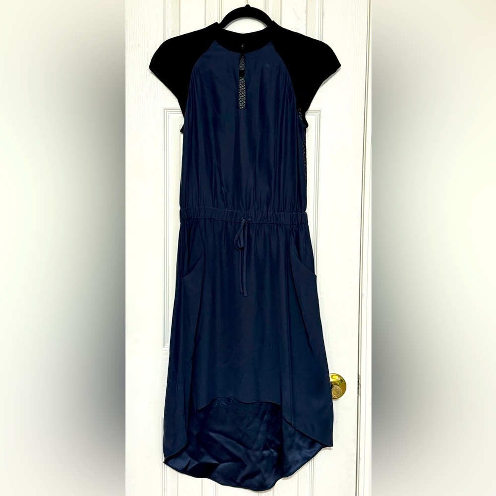 Parker womens S blue black colorblock cap sleeve keyhole high low silk dress